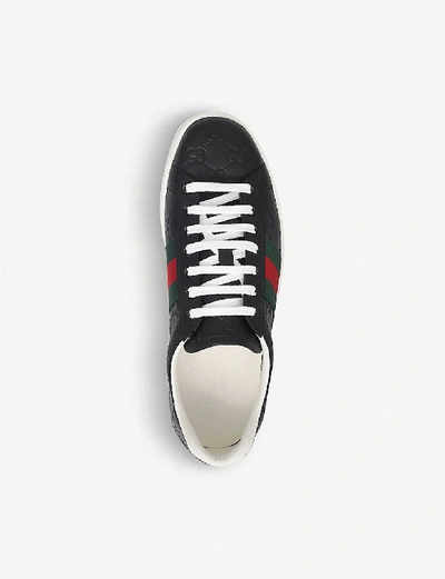 Shop Gucci New Ace Leather Trainers In Black