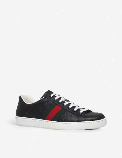 Shop Gucci New Ace Leather Trainers In Black