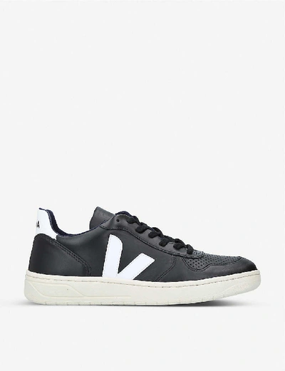 Shop Veja V10 Leather Trainers In Blk/white
