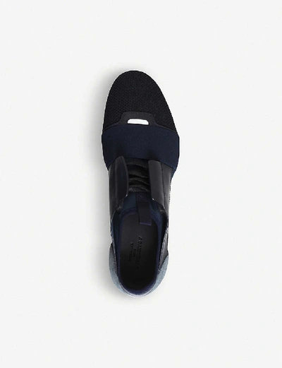 Shop Balenciaga Men's Race Runners Leather, Suede And Mesh Trainers In Navy