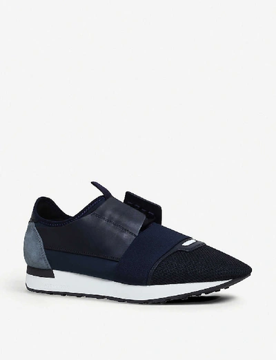 Shop Balenciaga Men's Race Runners Leather, Suede And Mesh Trainers In Navy