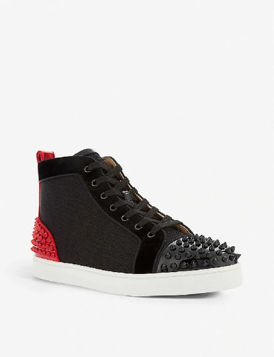 Shop Christian Louboutin Lou Spikes 2 Flat Pat/mic Chev Tec /velv In Version Black