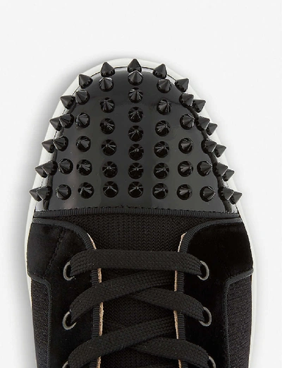 Shop Christian Louboutin Lou Spikes 2 Flat Pat/mic Chev Tec /velv In Version Black