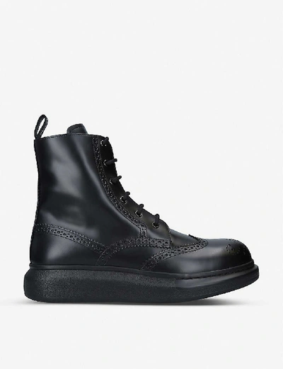 Shop Alexander Mcqueen Hybrid Patent-leather Ankle Boots In Black