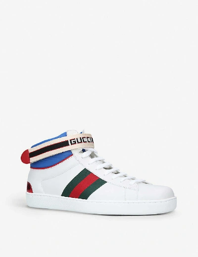 Shop Gucci Men's New Ace Leather High-top Trainers In White