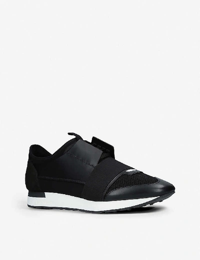 Shop Balenciaga Race Runners Leather And Mesh Trainers In Black