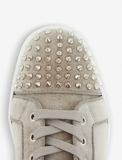 Shop Christian Louboutin Lou Spikes Orlato Flat Veau Ve In Gres/silver