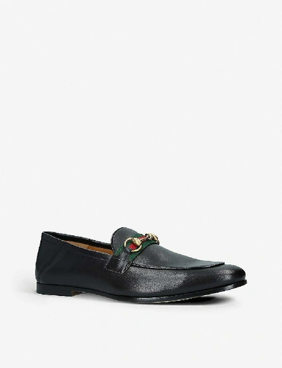 Shop Gucci Mens Black Brixton Collapsible Leather Loafers