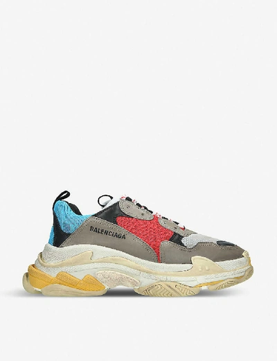 Shop Balenciaga Triple S Runner Leather And Mesh Trainers In Grey/m.cmb