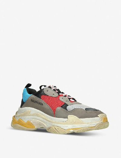 Shop Balenciaga Triple S Runner Leather And Mesh Trainers In Grey/m.cmb