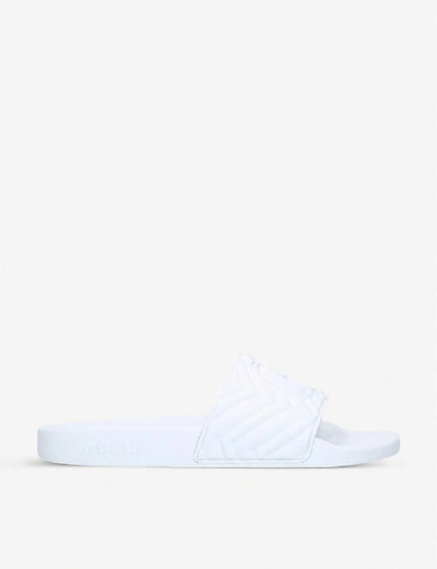 Shop Gucci Pursuit Matelassé Rubber Sliders In White