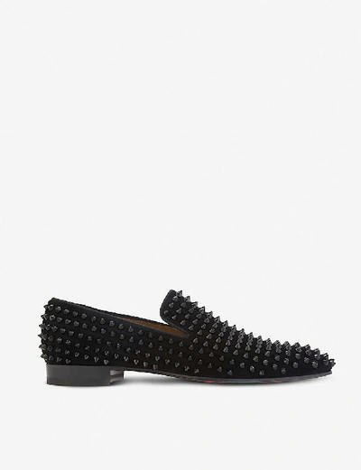 Shop Christian Louboutin Men's Black Black Dandelion Spikes Flat Veau Velour Loafers