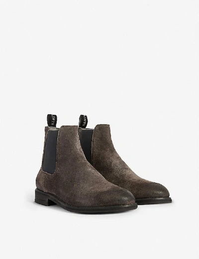 Shop Allsaints Mens Charcoal Grey Harley Distressed-toe Suede Chelsea Boots