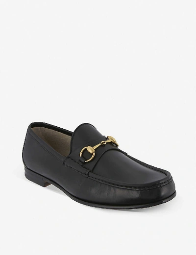 Shop Gucci Roos Horsebit Leather Moccasins In Black