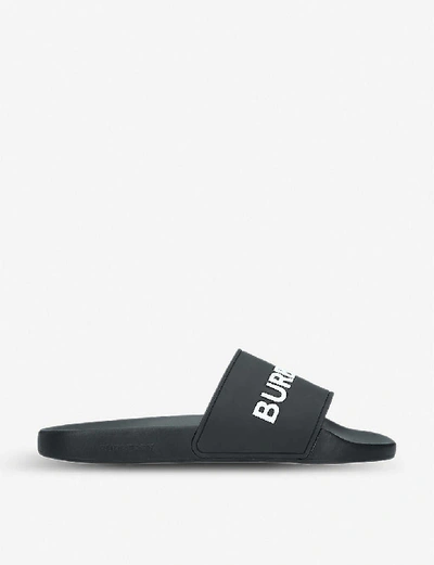 Shop Burberry Furley Rubber Sliders In Blk/white