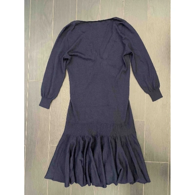 Pre-owned Alexander Mcqueen Wool Mini Dress In Navy