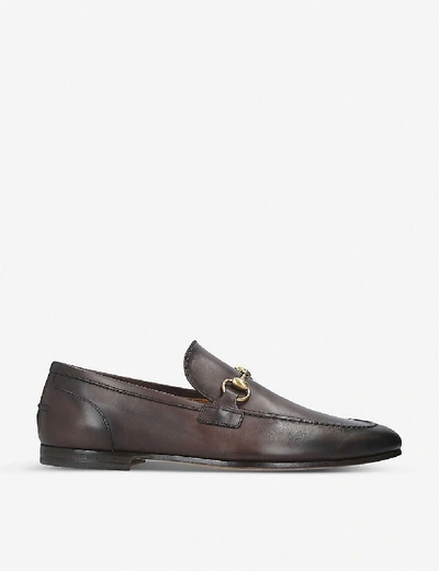 Shop Gucci Jordaan Leather Loafers In Brown