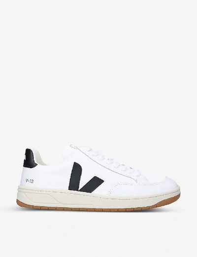 Shop Veja V-12 Leather Trainers In White/blk