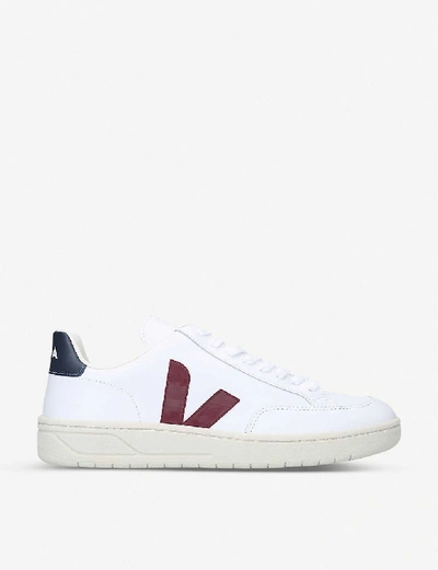 Shop Veja V12 Marsala Nautico Leather Trainers In White/red