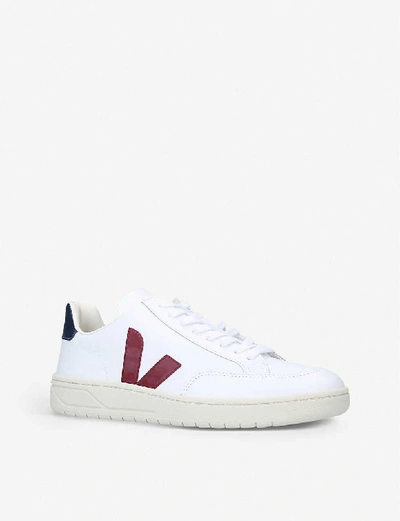 Shop Veja V12 Marsala Nautico Leather Trainers In White/red