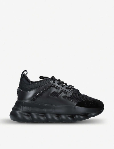 Shop Versace Chain Reaction Leather And Mesh Trainers In Black