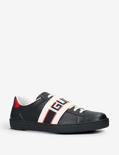 Shop Gucci New Ace Stripe Leather Trainers In Black