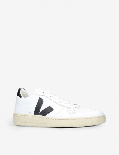 Shop Veja Men's V10 Leather And Mesh Trainers In White/blk