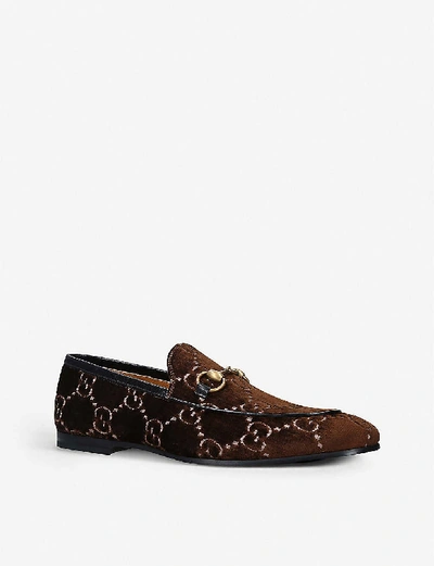 Shop Gucci Jordan Logo-embroidered Velvet Loafers