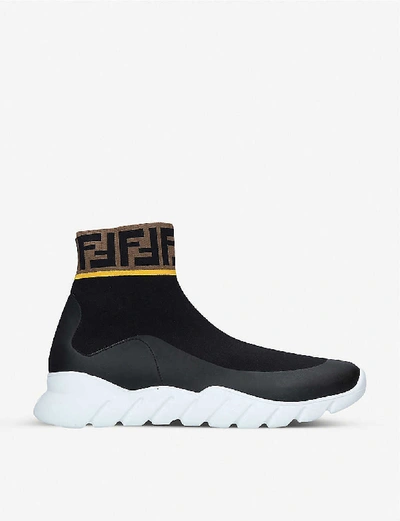 Shop Fendi Reloaded Monster Ff-trim Stretch-knit High-top Trainers In White/blk
