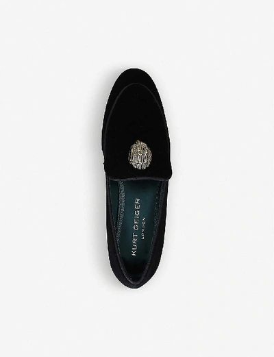 Shop Kurt Geiger Kirah Eagle Velvet Loafers In Black