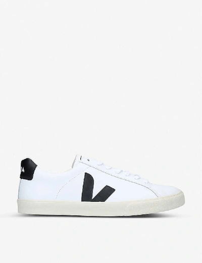 Shop Veja Esplar Branded Leather Trainers In White/blk