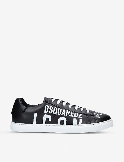 Shop Dsquared2 Logo-print Leather Trainers In Blk/white