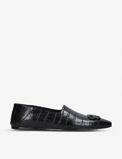 Shop Balenciaga Mens Black Bb Crocodile-embossed Leather Loafers 6