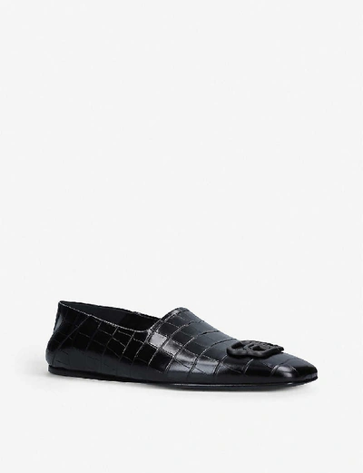 Shop Balenciaga Mens Black Bb Crocodile-embossed Leather Loafers 6