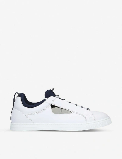 Shop Fendi Mens White/navy Monster Leather And Neoprene Trainers 6
