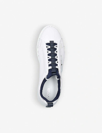 Shop Fendi Mens White/navy Monster Leather And Neoprene Trainers 6
