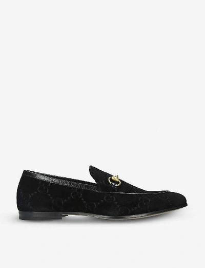 Shop Gucci Mens Black Jordaan Jacquard Velvet Loafers 5