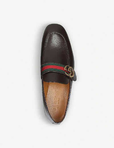 Shop Gucci Donnie Gg Leather Loafers In Brown