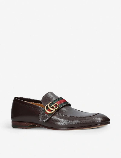 Shop Gucci Donnie Gg Leather Loafers In Brown