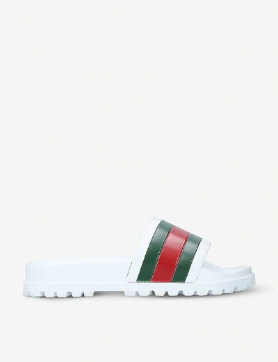 Shop Gucci Men's White Pursuit Trek Rubber Slider Sandals