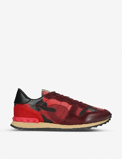 Shop Valentino Rockrunner Camouflage-print Suede And Leather Trainers