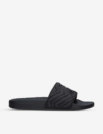 Shop Gucci Men's Black Pursuit Logo-embossed Rubber Sliders