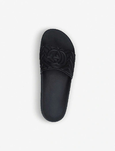 Shop Gucci Men's Black Pursuit Logo-embossed Rubber Sliders