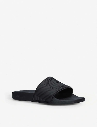 Shop Gucci Men's Black Pursuit Logo-embossed Rubber Sliders