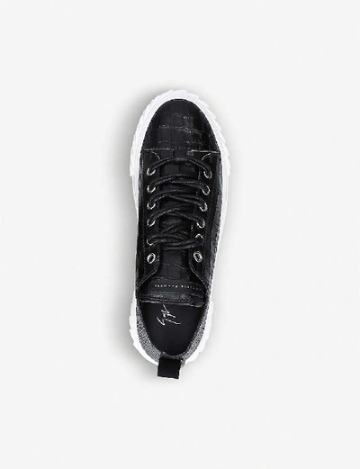 Shop Giuseppe Zanotti Blabber Crocodile-embossed Leather Trainers In Black