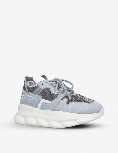 Shop Versace Chain Reaction Mesh And Leather Trainers In Grey