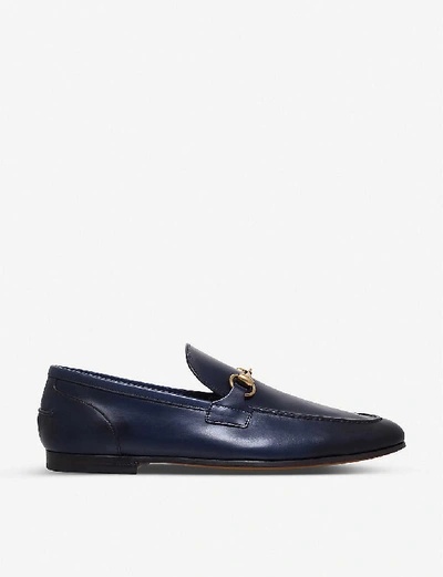 Shop Gucci Jordaan Horsebit Leather Loafers In Navy