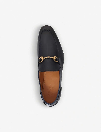 Shop Gucci Jordaan Horsebit Leather Loafers In Navy