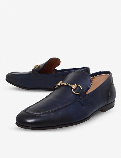 Shop Gucci Jordaan Horsebit Leather Loafers In Navy