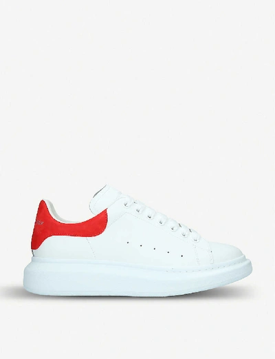 Shop Alexander Mcqueen Men's Show Leather Platform Trainers In White/red